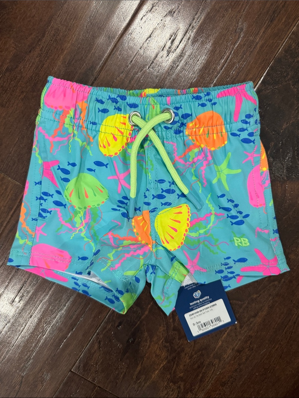 Bright Aqua Jellyfish Swim Shorts with Neon Accents - Kids
